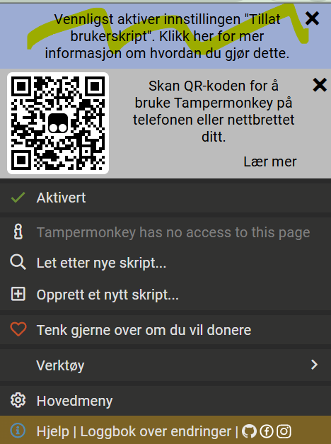 Allow user scripts, steg 1
