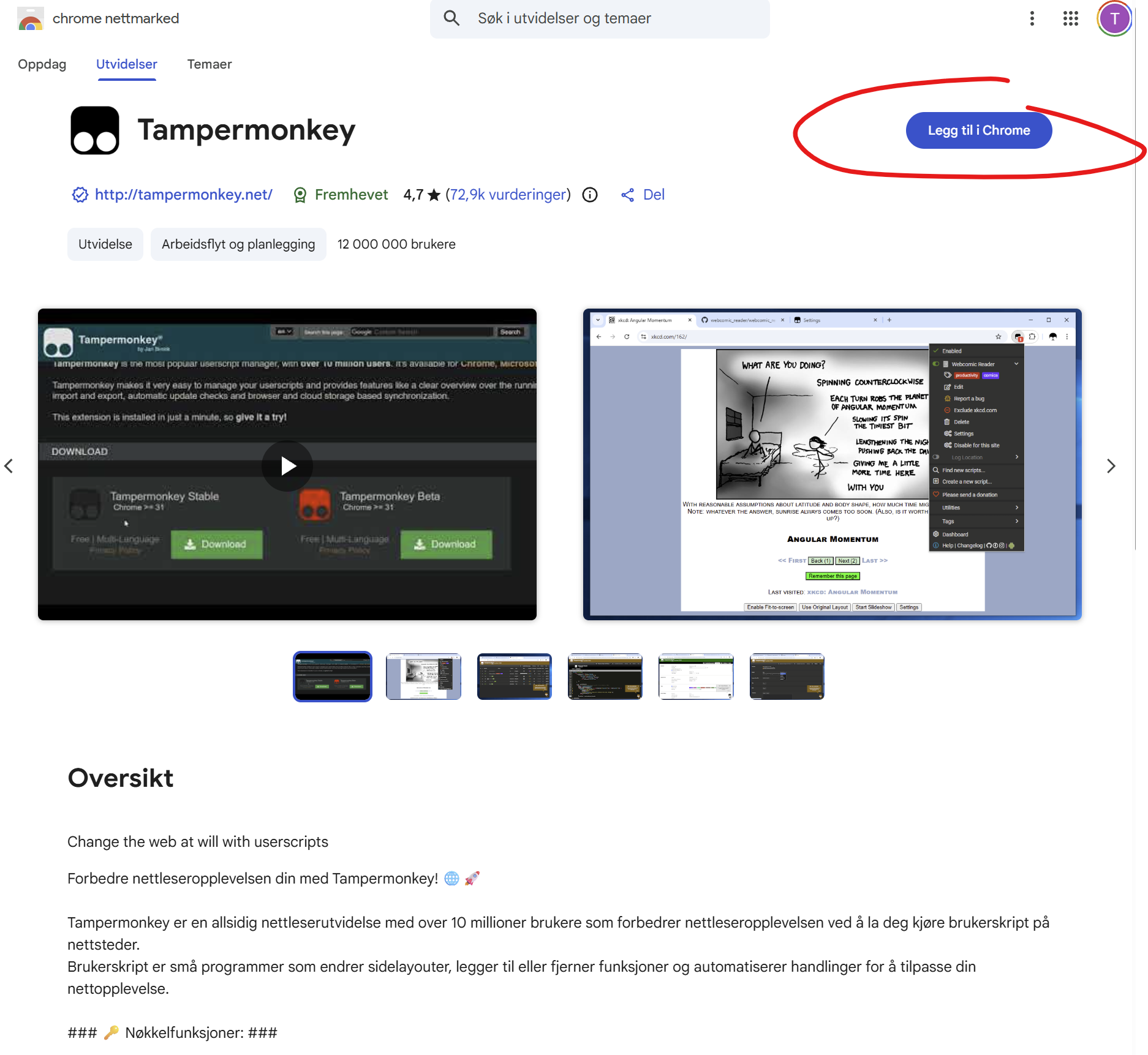 Tampermonkey i Chrome Web Store